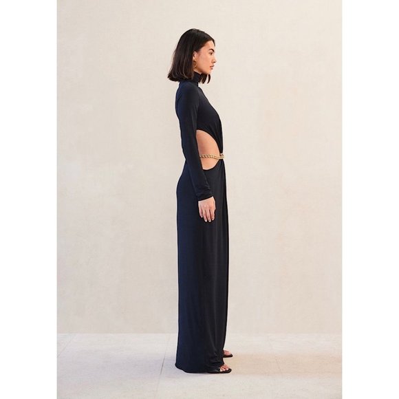 NEW Cult Gaia Genevieve Gown Cutout Long Sleeve Maxi Dress Black Gold XS - Picture 2 of 13
